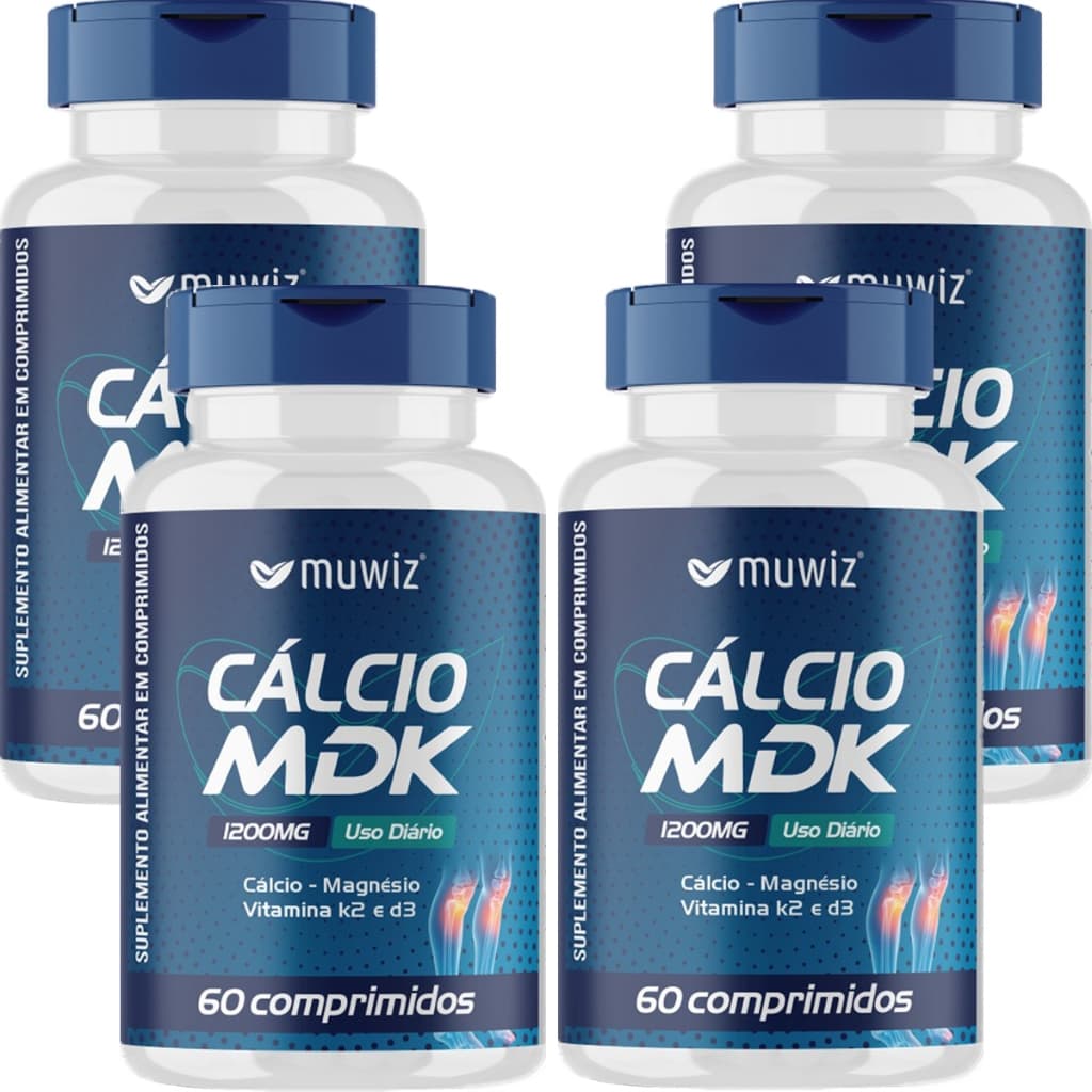 KIT 4x Cálcio + Magnésio + Vitamina K2 + Vitamina D3 - 60 Comprimidos 1200mg - Muwiz