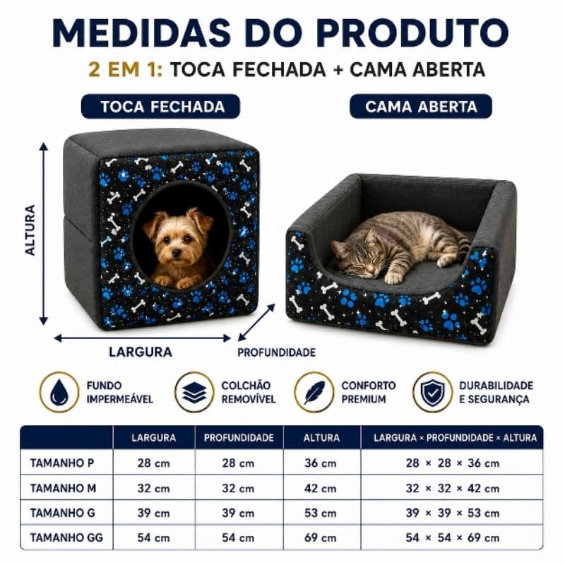casinha cama toca lglu 3 em 1 para cães e gato tamanho P,M,G, fundo impermeável colchão removível linha Premium