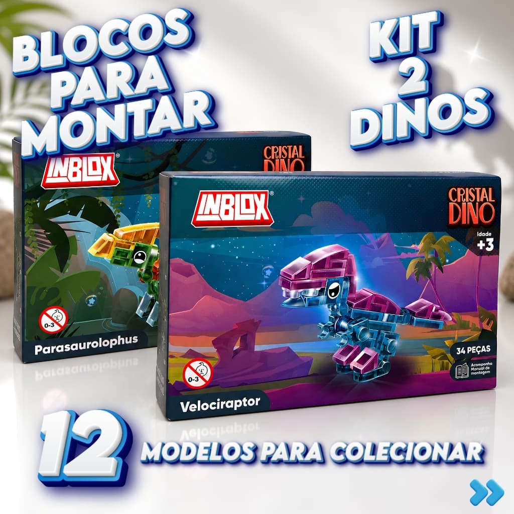 Blocos De Montar Dinossauro Cristal Dino Infantil Inblox Brinquedo Ark Toys Educativo Kit 2 Unidades Estilo Lego