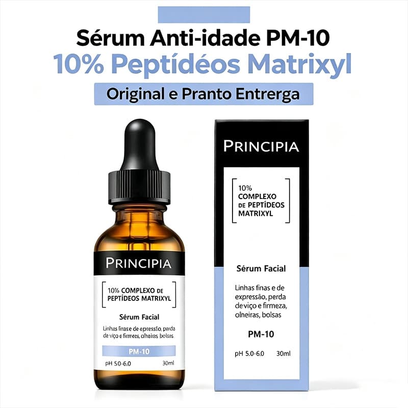 Sérum Facial Principia PM-10 10% Matrixyl Peptídeos Anti-idade Melhora Flacidez Linhas de Expressão 30ml