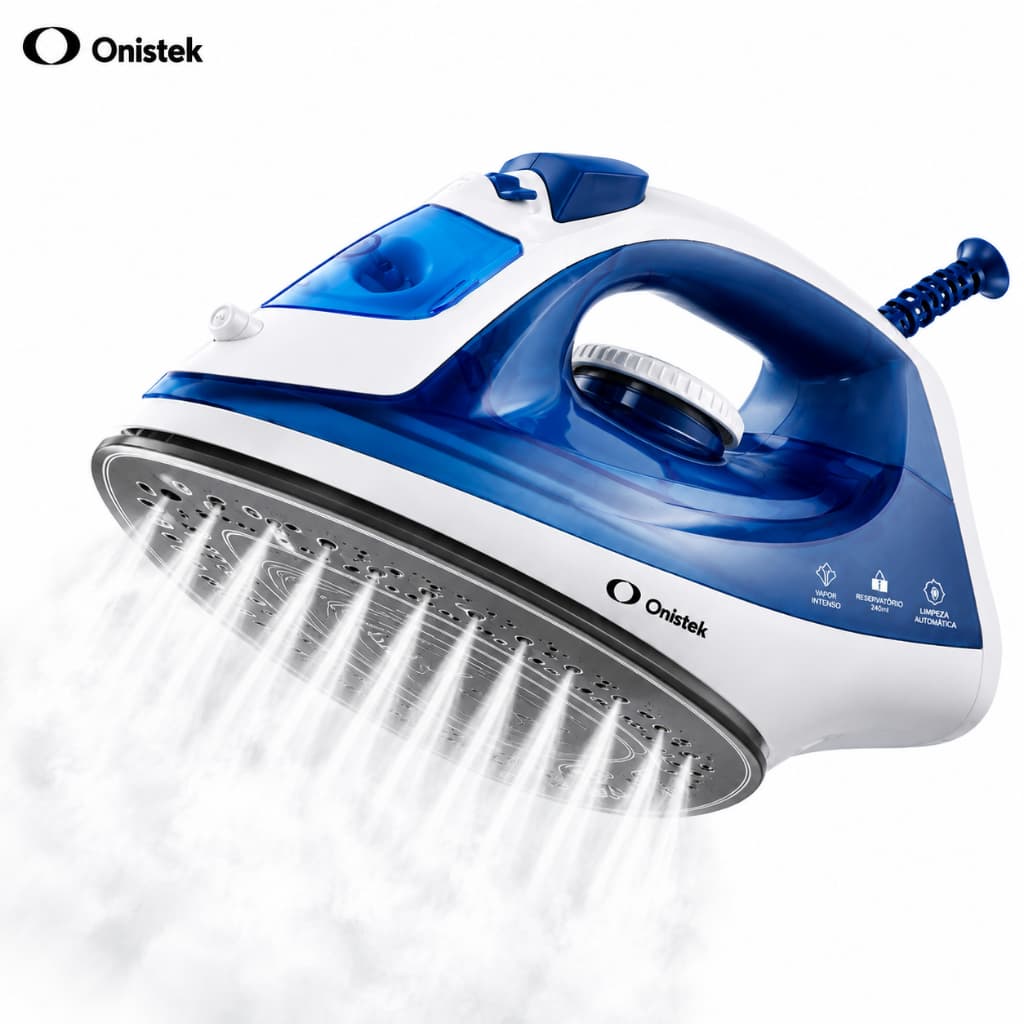Ferro de Passar Roupa a Vapor Onistek Base Antiaderente Aquecimento Rápido Autolimpeza Reservatório 240ml Vapor Contínuo