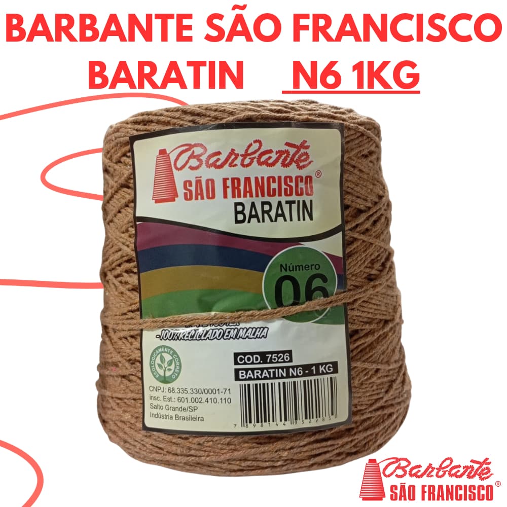 Barbante BARATIN nº06 1kg - Barbante 06 Linha Para Crochê. Tapete Crochê.