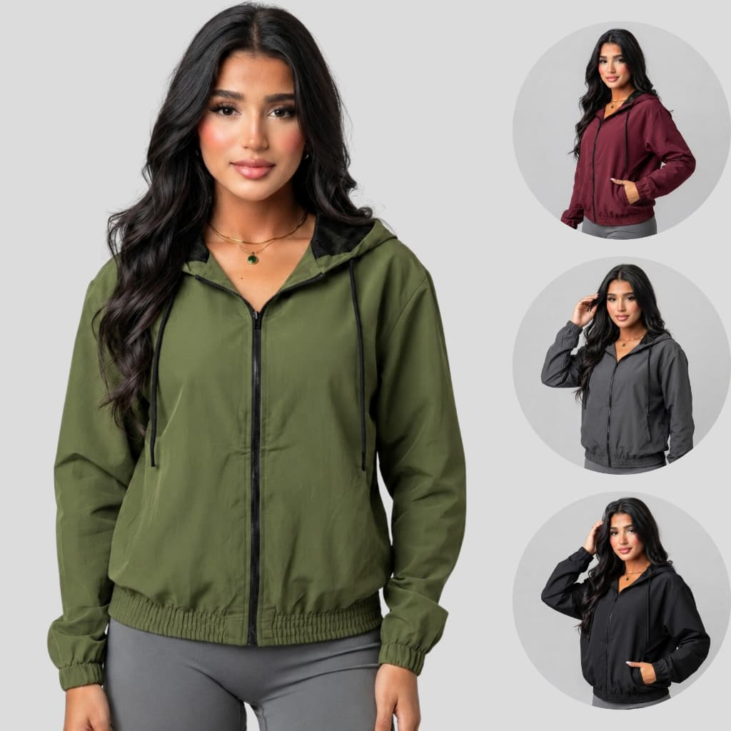 Blusa Corta Vento Ziper Feminino Classic Jaqueta Impermeavel Levinha Fitness Acdemia Esporte Basica Bolsos Secagem