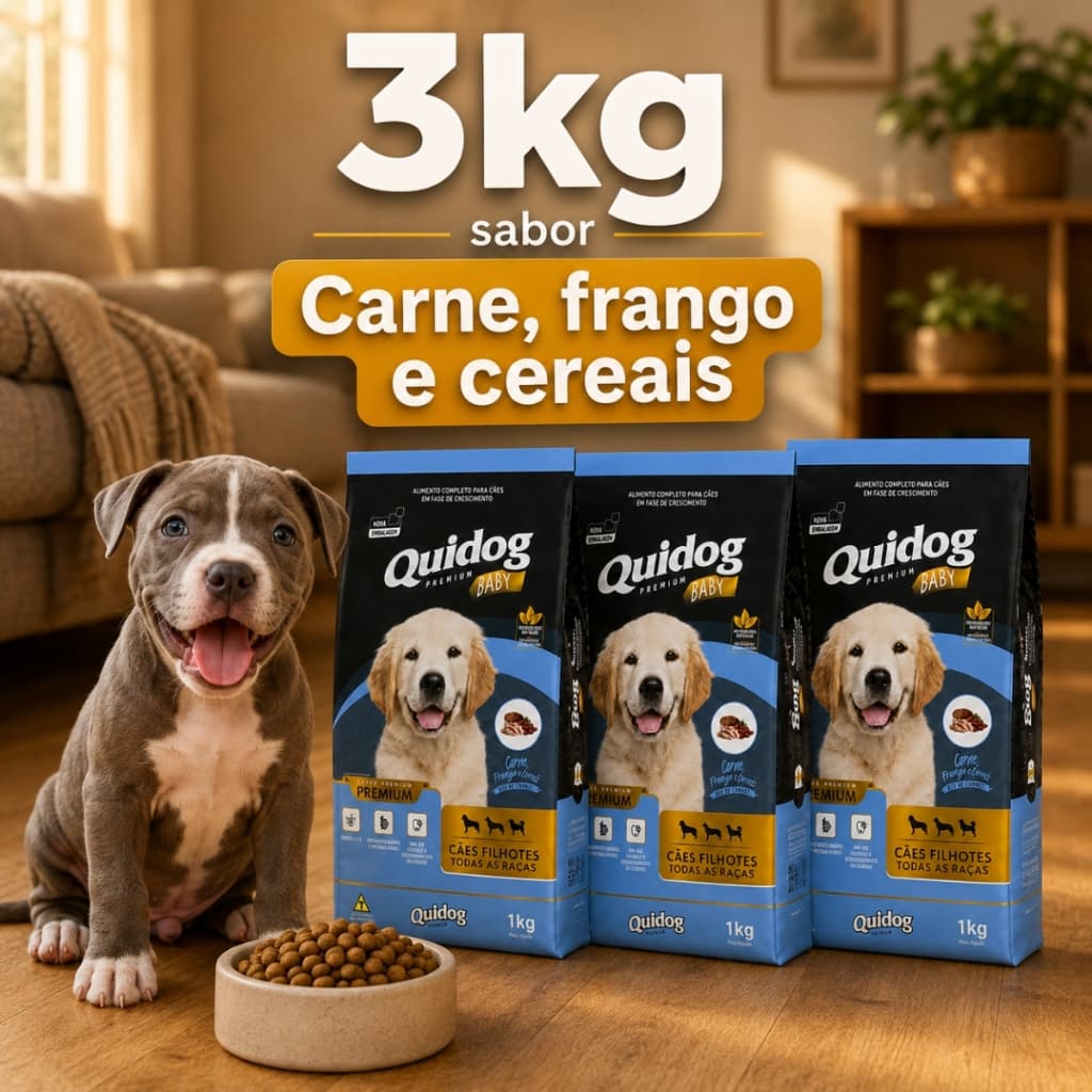 KIT 3kg Ração Quidog Baby Filhotes Mix Carne Frango e Cereais Special Nutri Premium