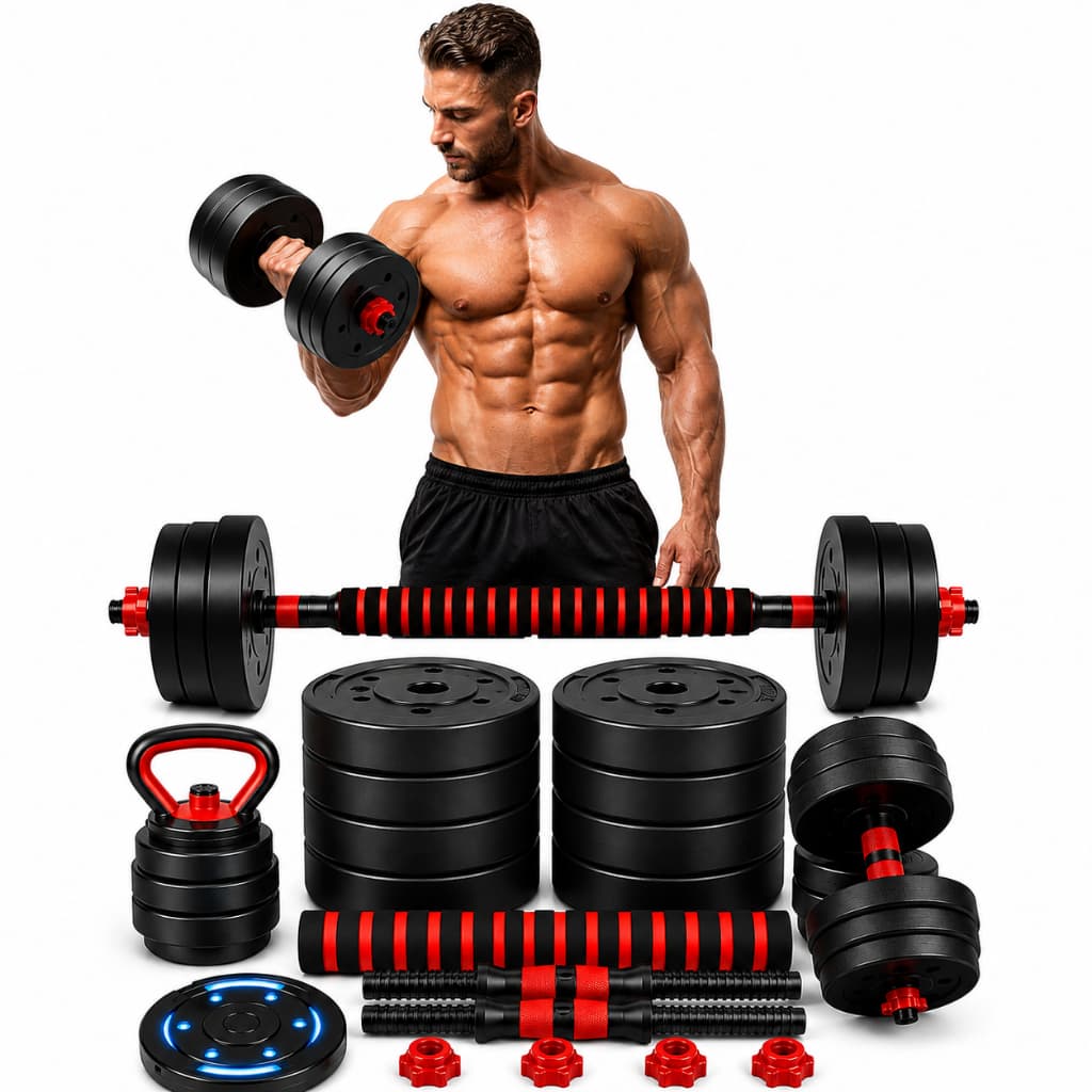 Kit de Halteres E Anilhas de 15kg Barras de Musculação Academia Treino Fitness Peso Shape