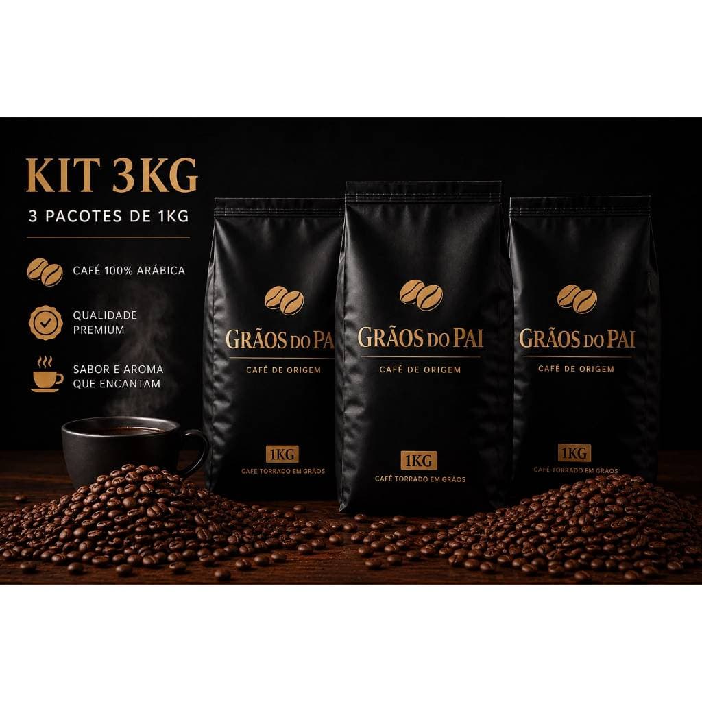 Kit 3 Kg Café Gourmet Em Grãos 100% Arábica Torrado Pacotes 1kg Café Grãos Do Pai