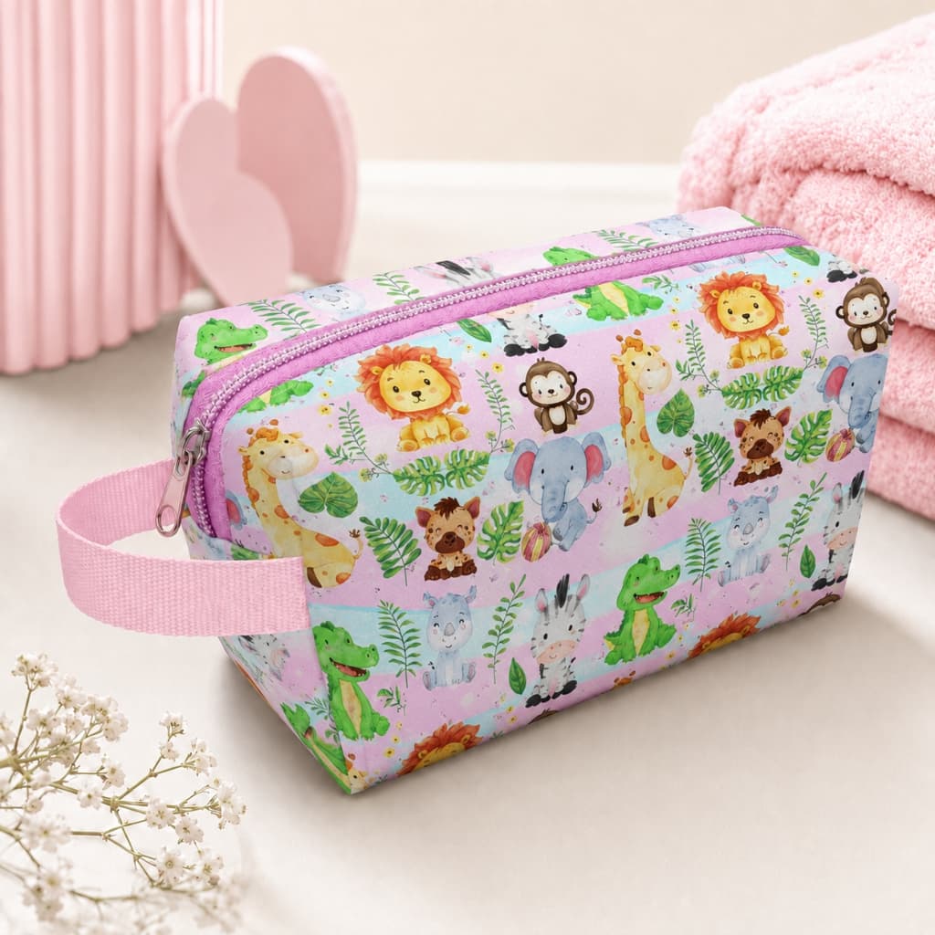 Necessaire Porta Fralda Safari Enxoval Bebe Recem Nascido Organizadora Lenco Umedecido Maternidade Presente Cha Bebe