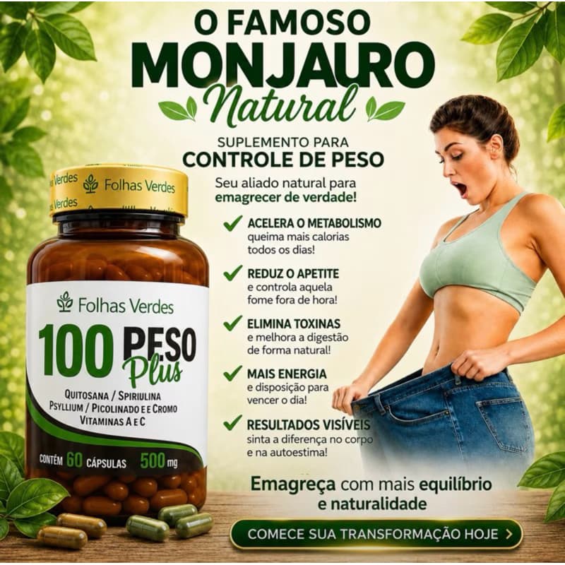 100 PESO - Quitosana + Spirulina + Psyllium + Cromo + Vitamina A e C | Suplemento Alimentar Original