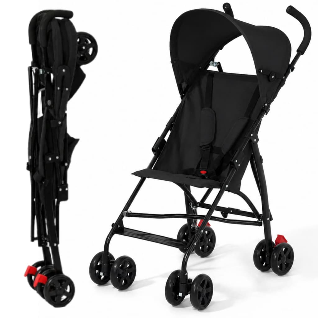 Carrinho de Bebê Guarda-Chuva Dobrável Leve Compacto Preto