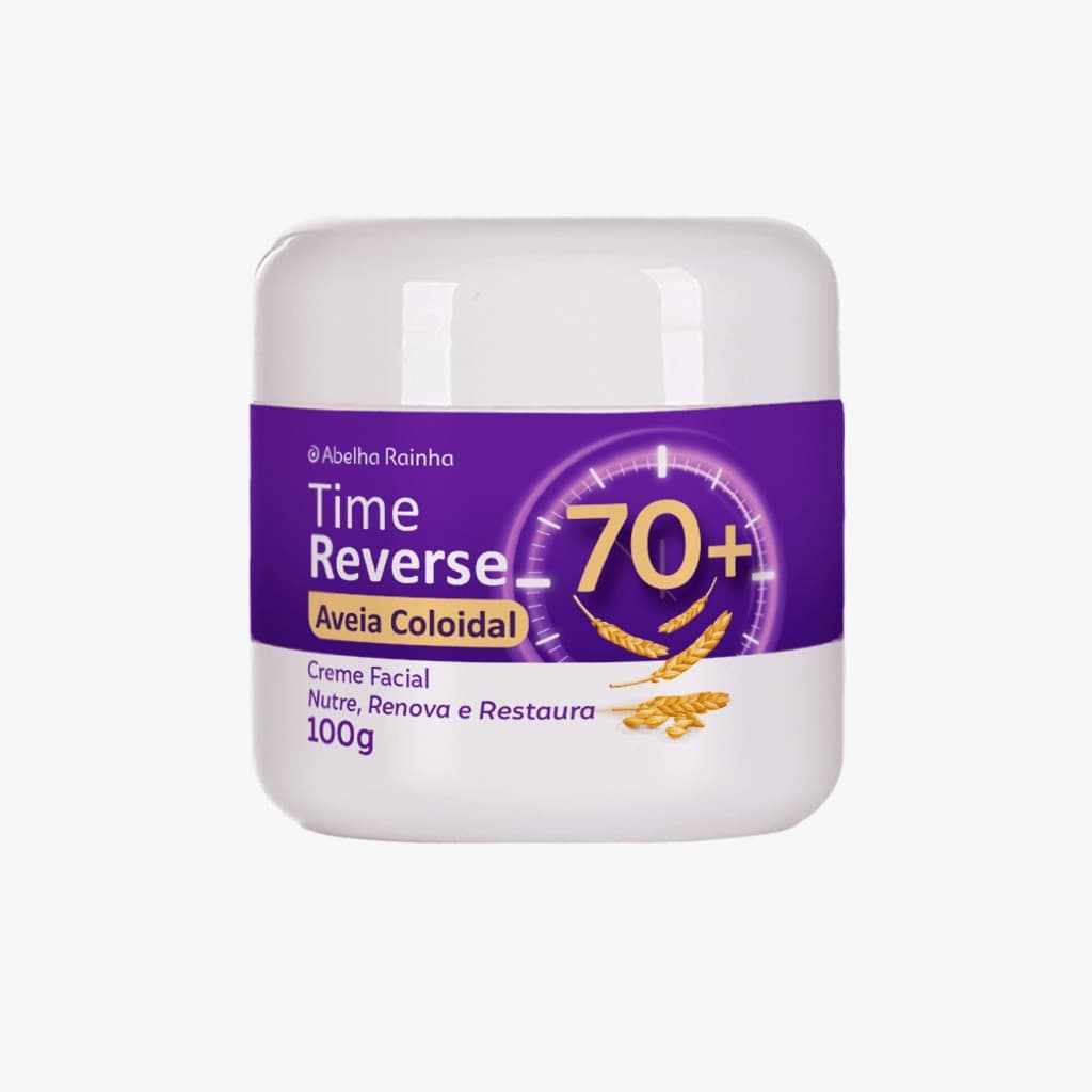 Creme Facial Anti-Idade Abelha Rainha Time Reverse Com Aveia Coloidal 70+ Renovação Celular e Hidratação Profunda 100g