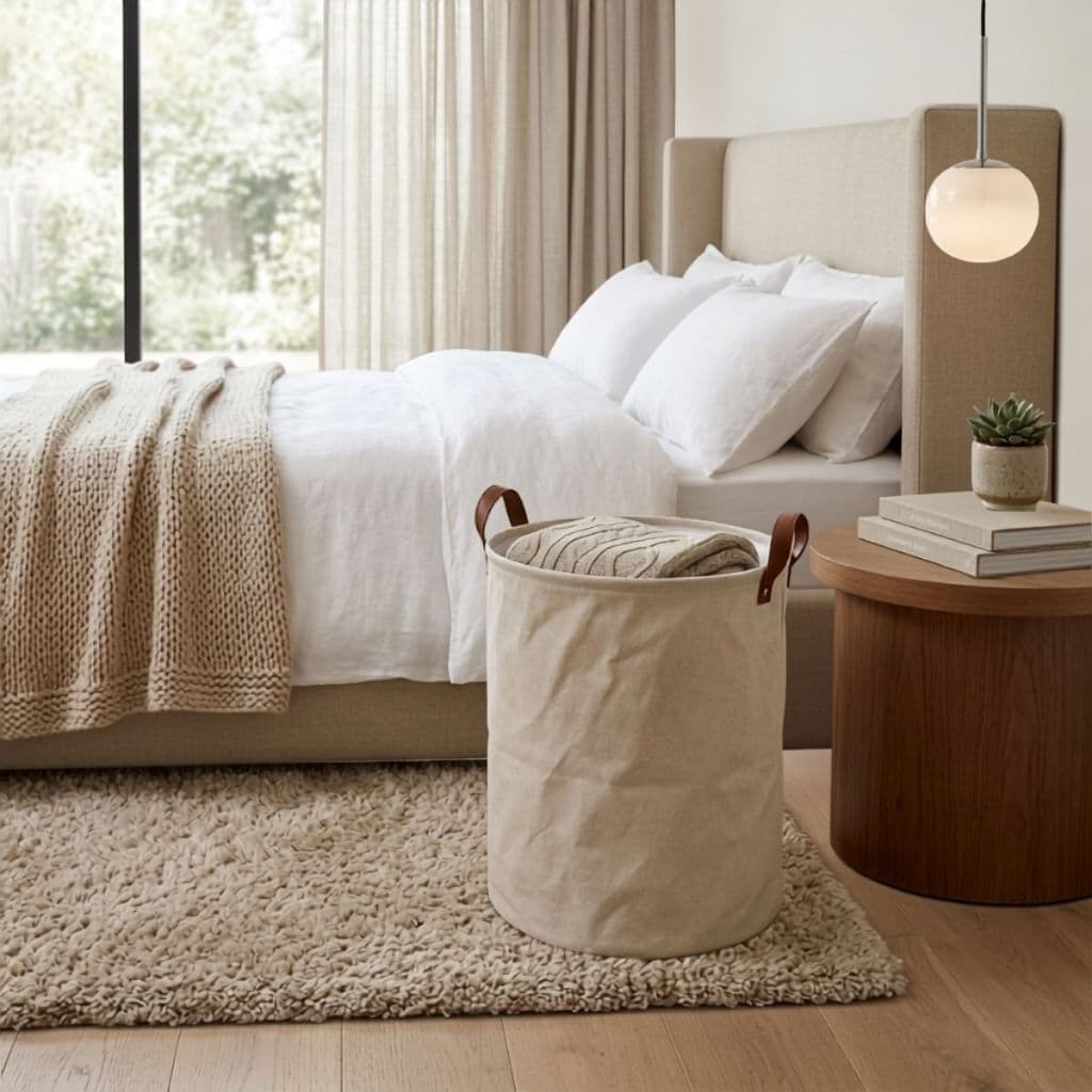 Cesto Organizador De Tecido Tipo Linho Dobrável Redondo Brinquedos Roupa Suja Ideal para Quarto Sala Lavanderia Banheiro