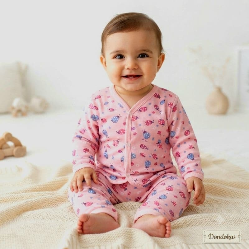 Conjunto de Pijama Bebê de botão menina Pijama Americano Confortável