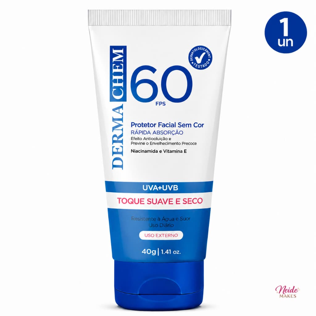 Protetor Solar Rosto FPS 60 Sem Cor Toque Seco Super Hidratante 40g - Dermachem-