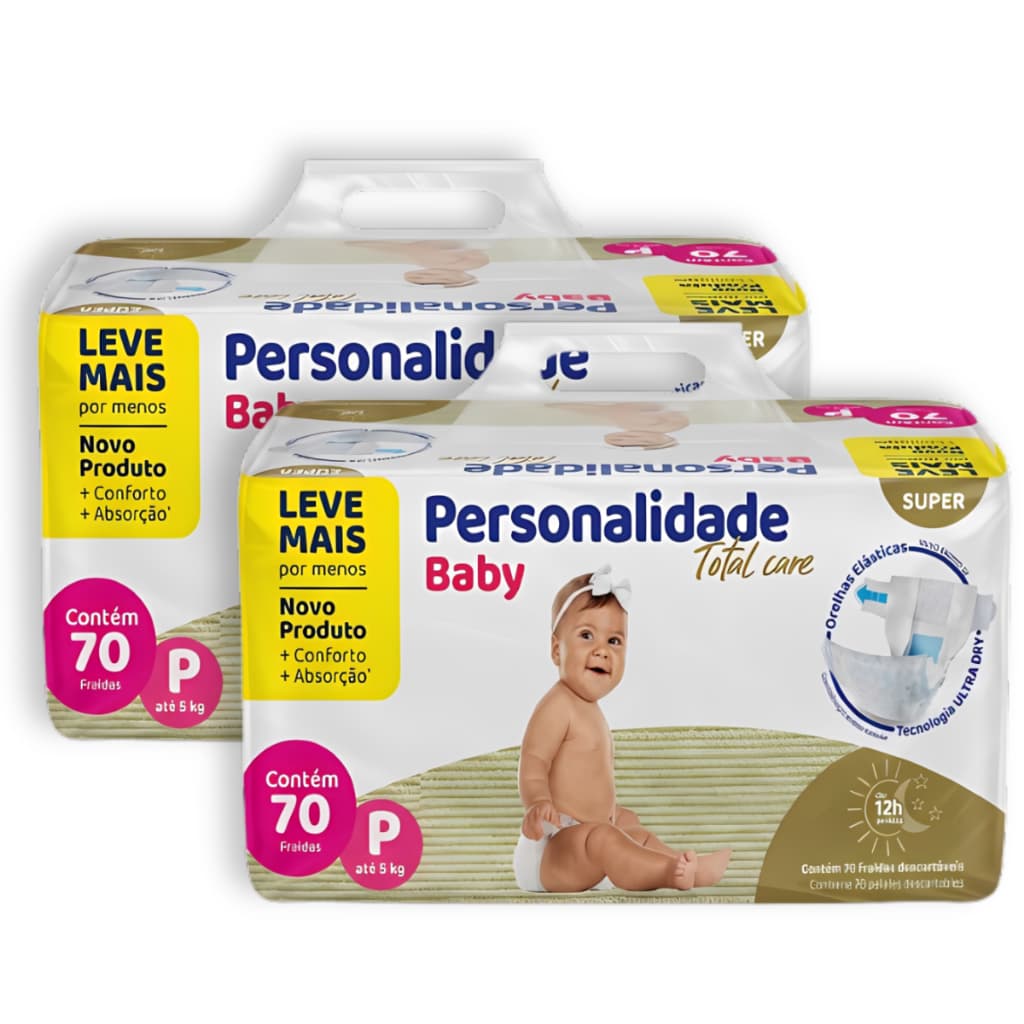 Kit 2 Fralda Personalidade Baby Total Care P Total 140 Unidades