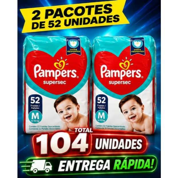 Fralda Infantil Supersec Pampers Tamanhos M 104 unidades