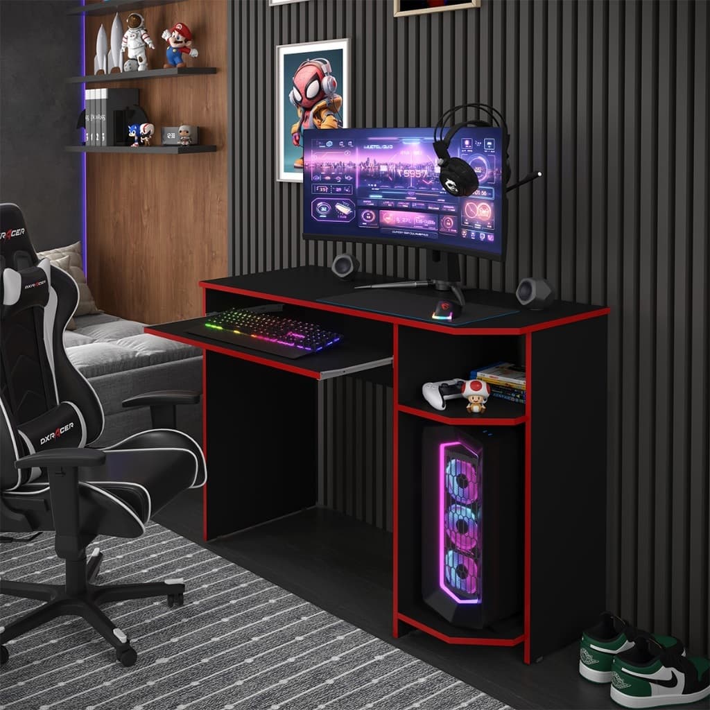 Mesa Gamer para PC e Notebook Escrivaninha Gamer para Setup de Jogos com Nicho Suporte para Computador Escritório Home O