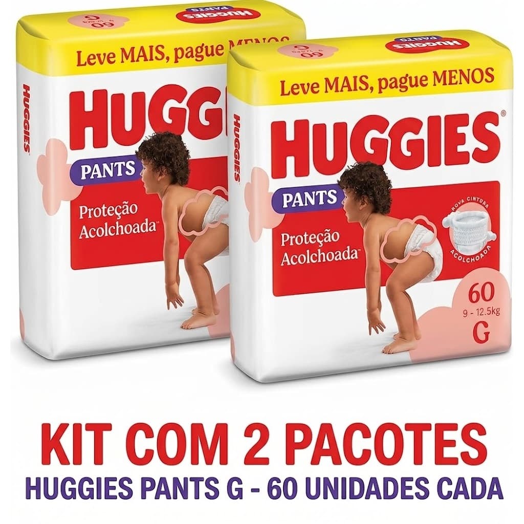 KIT 2 - Fralda Pants Huggies Supreme Care, Tamanho G, 60 Unidades, Estilo Roupinha com Cintura Acolchoada