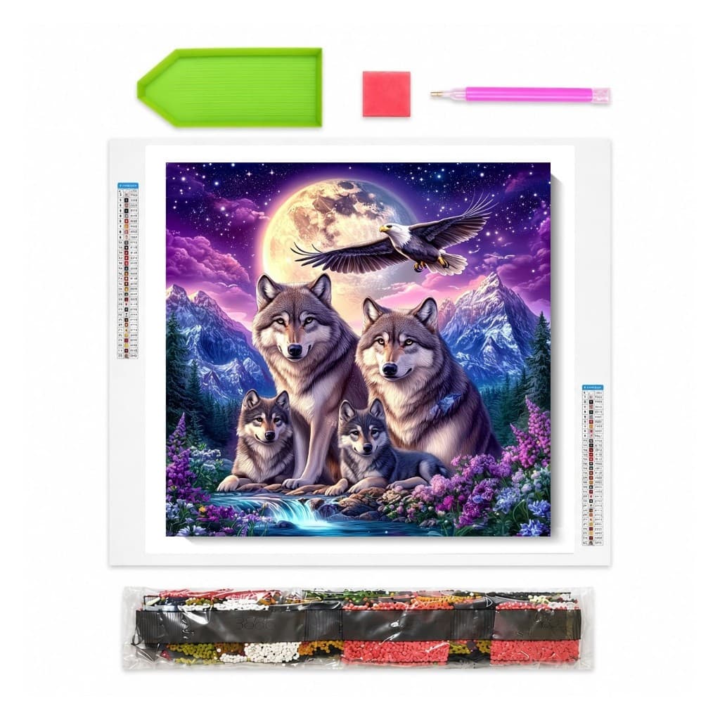Kit Completo pintura Diamante 5D Família lobo natureza animais 20x20cm DIY
