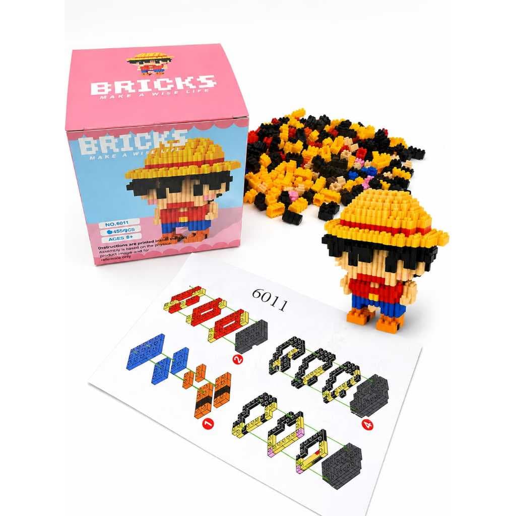 Mini Bloco de Montar One Piece 450 Peças – Boneco Pirata Estilo LEGO
