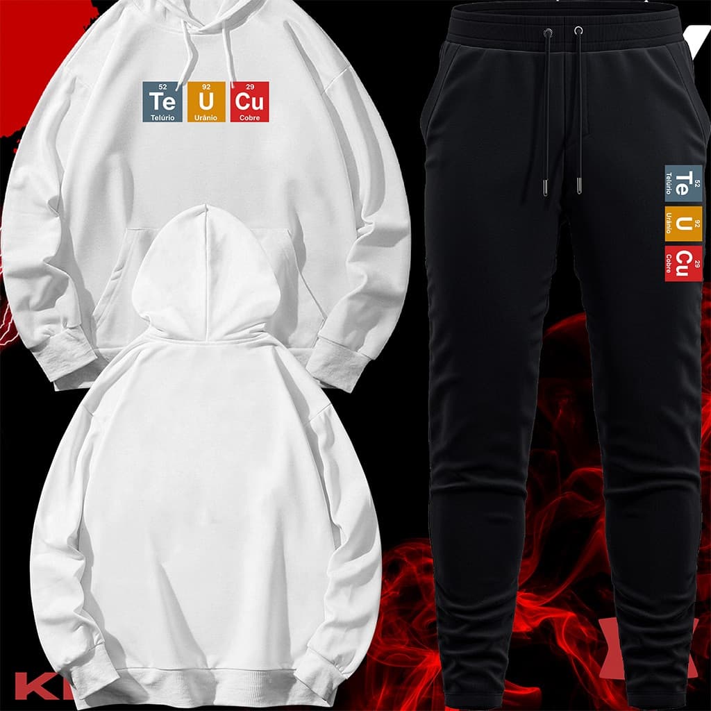 Conjunto Moletom Unissex Adulto Blusa de Frio Canguru e Calça Personalizada Estampa ELEMENTOS DA TABELA PERIODICA