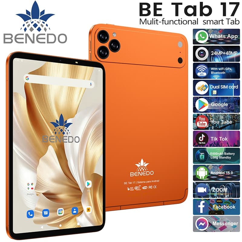 Tablet BE TAB 17 10.1 Android 15 6000mah Wifi com chip, Teclado+Mouse 8GB+512GB Câmera Bluetooth
