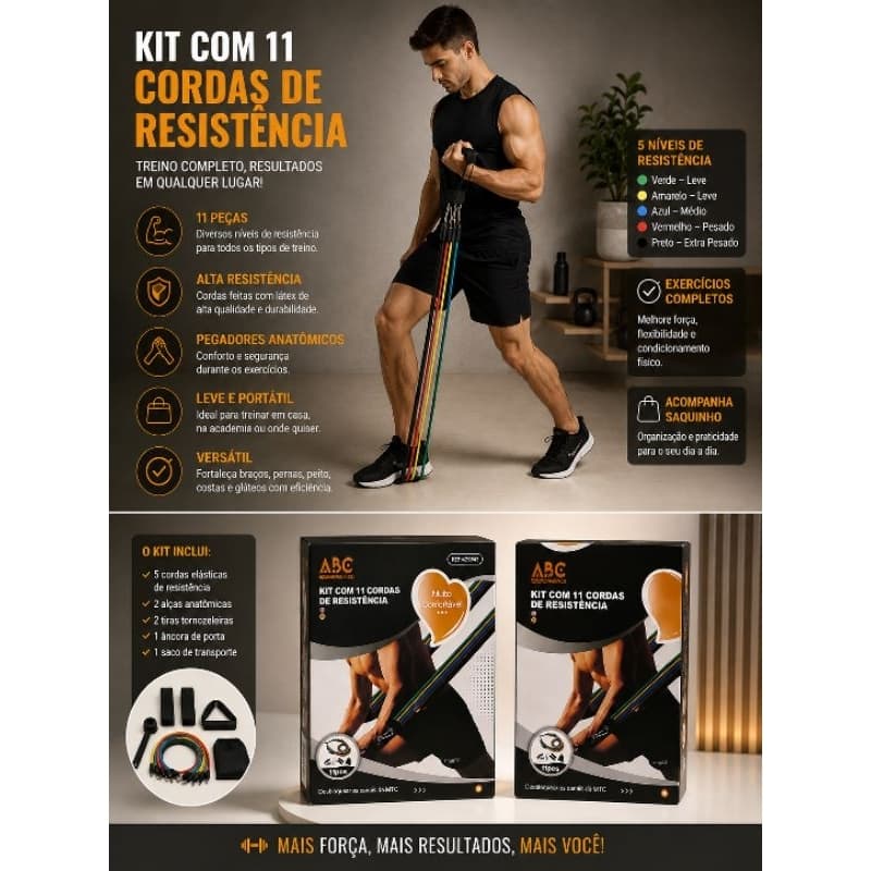 kit musculação elástico treino 11 elasticos resistente treino