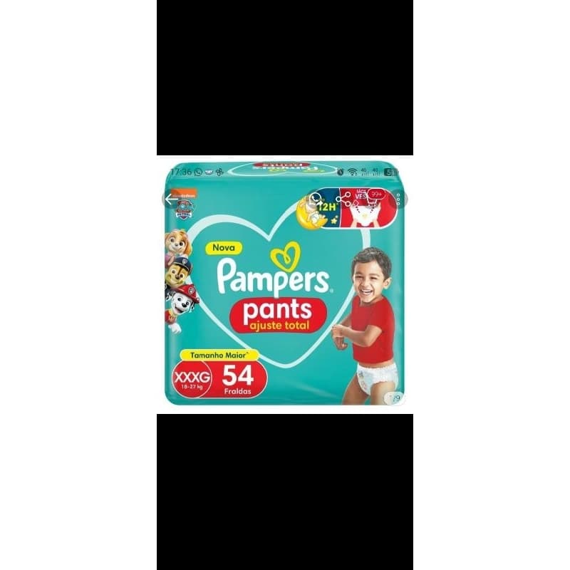 Fralda Infantil Pampers Pants Ajuste Total Tamanho XXXG 18-27 kilos com 54 Fraldas