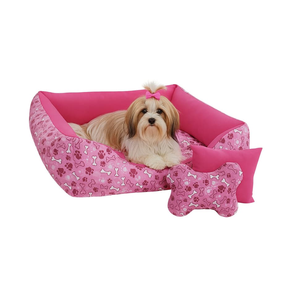 Cama Pet Para Cachorro Porte Médio Tamanho 80x60 cm Com 2 brinquedos que são Almofadinha e ossinho.