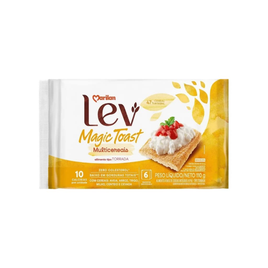 Torrada Lev Magic Toast Marilan 110g Multicereais Snack Crocante Café Da Manhã Lanche Saudável
