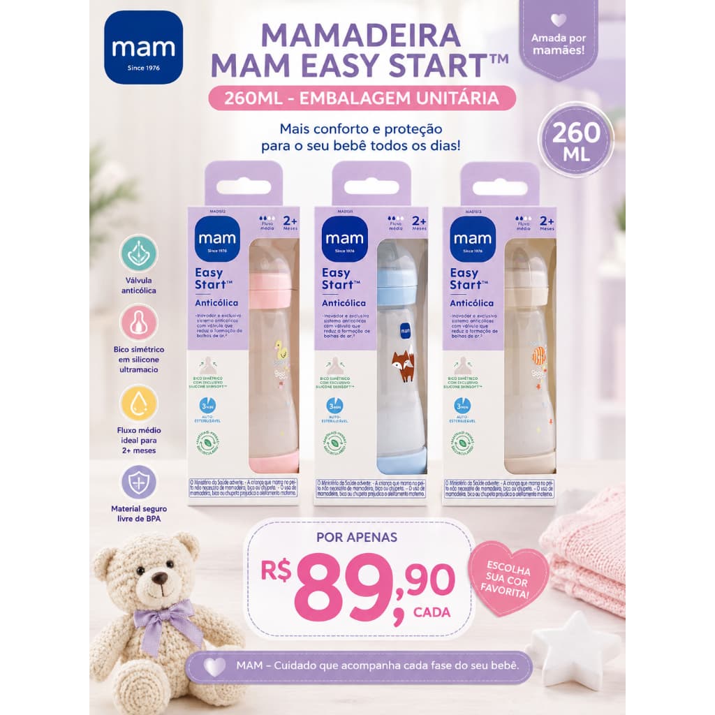 Mamadeira Easy Start MAM - Anticólica - 260ml