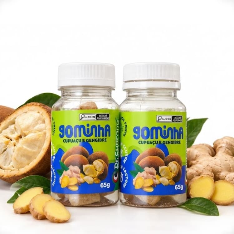 Kit 2 Gominhas Cupuaçu Gengibre 65g Cada Gominha Amazônica Natural Saboroso Energia Lanches Saudáveis Prático Uso Diário