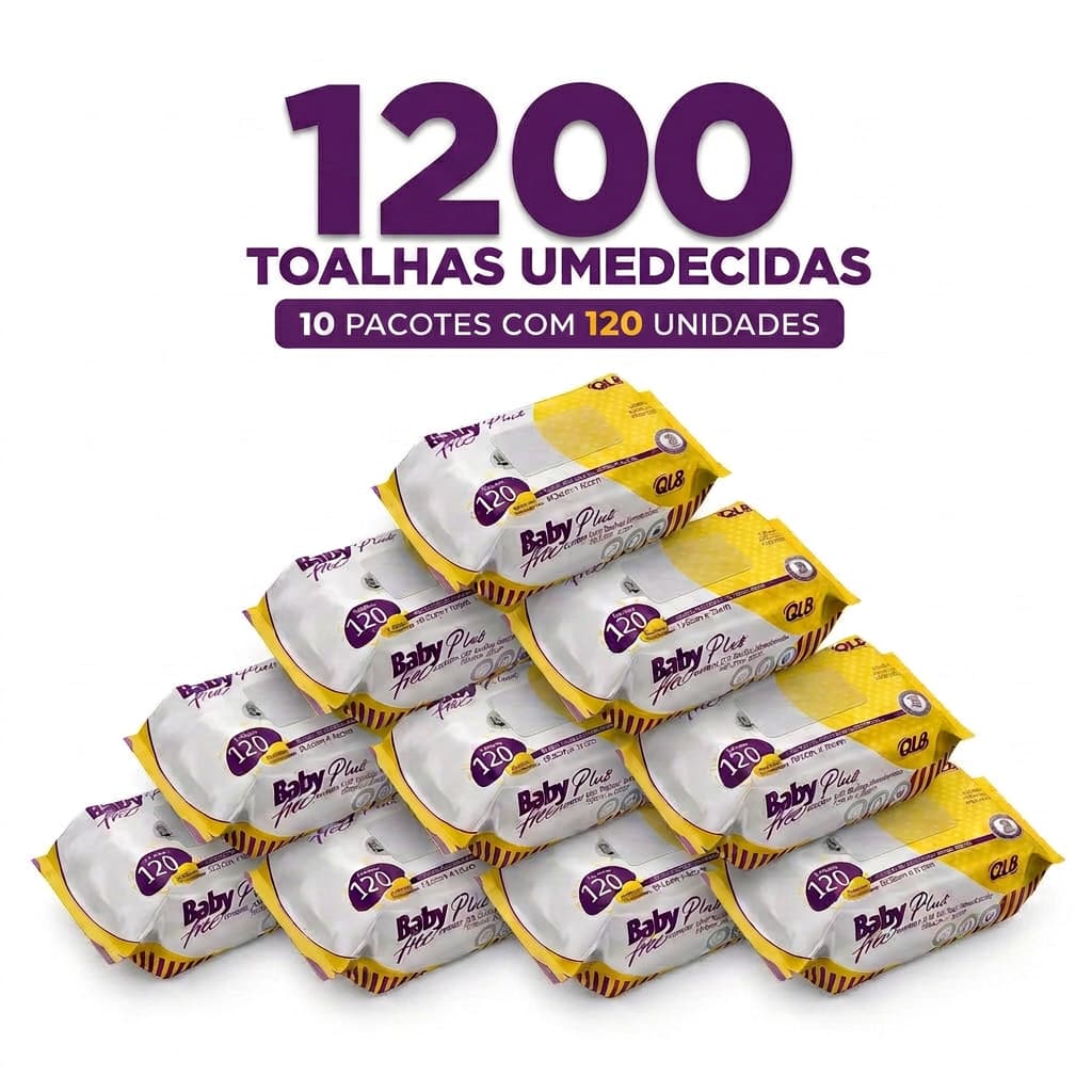 Caixa com 10 Lenços/Toalhas Umedecidas Baby Free Plus c/ 120 Unidades Cada – Sem Tampa FlipTop