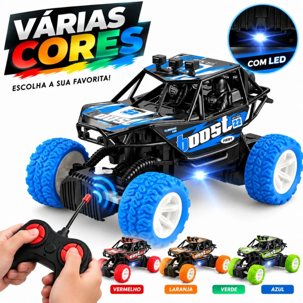 Carrinho de Controle Remoto Jipe Off Road 21 cm Brinquedo de Menino Cor Sortida