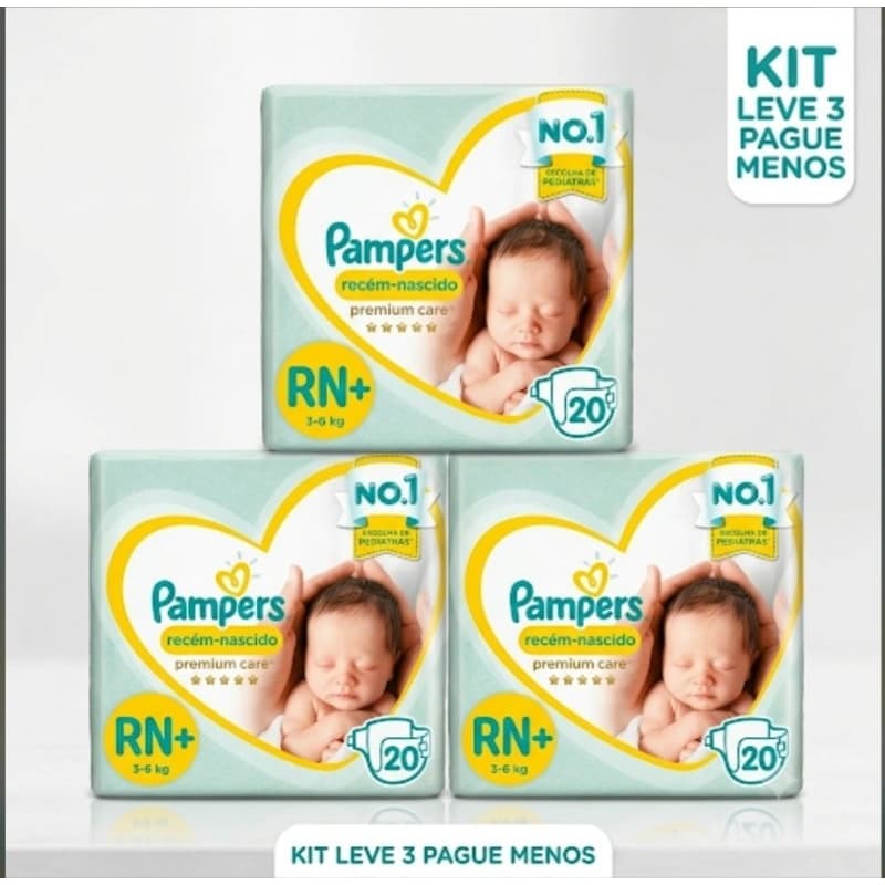 Kit 3 fardos de fraldas Recém nascido +