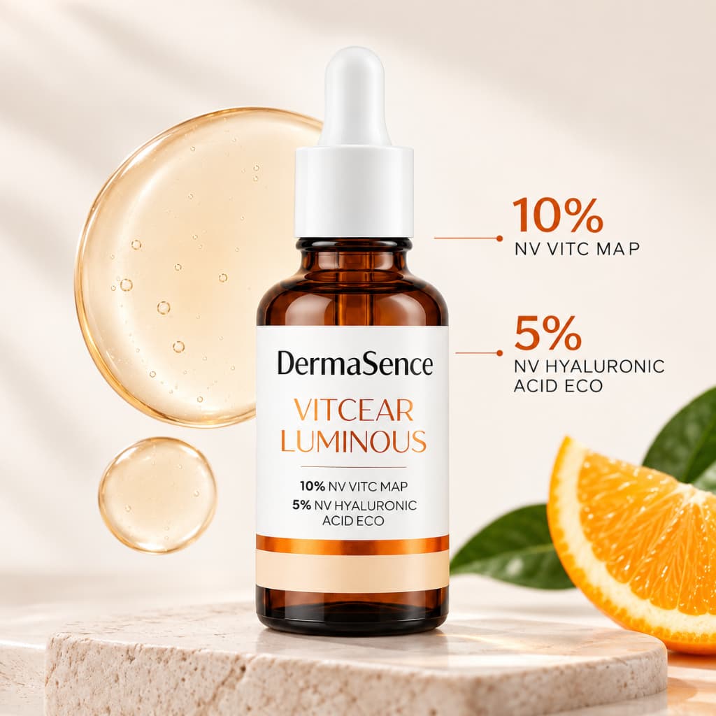 Sérum facial Vitamina C 10% e NV Hialuronic Acid Eco 5%  Vitcear Luminous 30ml Dermasence