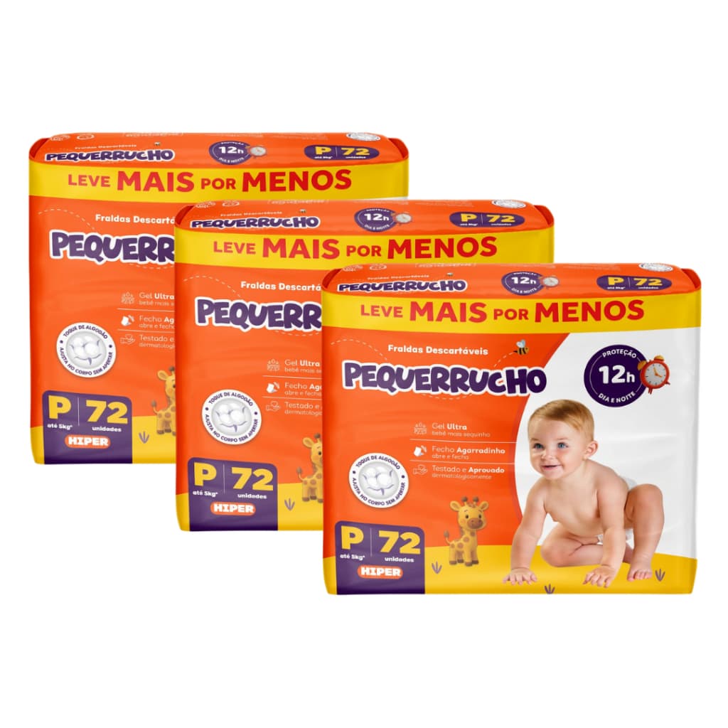 Kit 3 Fralda Descartável Infantil Pequerrucho Pacote Fita Mega Barato Revenda