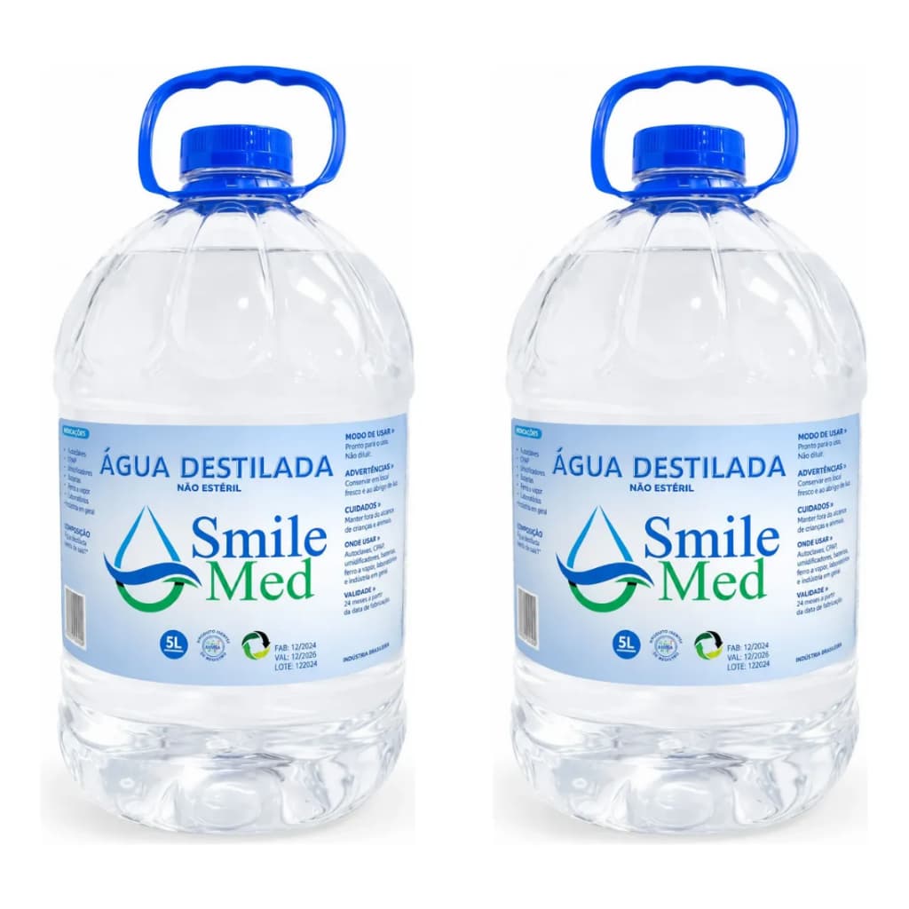 Kit 2 Águas Destiladas 5L Smile Med Para CPAP e Autoclave