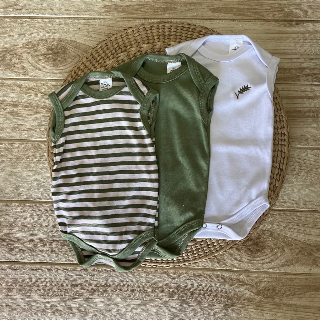 Kit 3 Body Bebê Menino Regata 100% Algodão Bordado Roupa Infantil de verão Enxoval