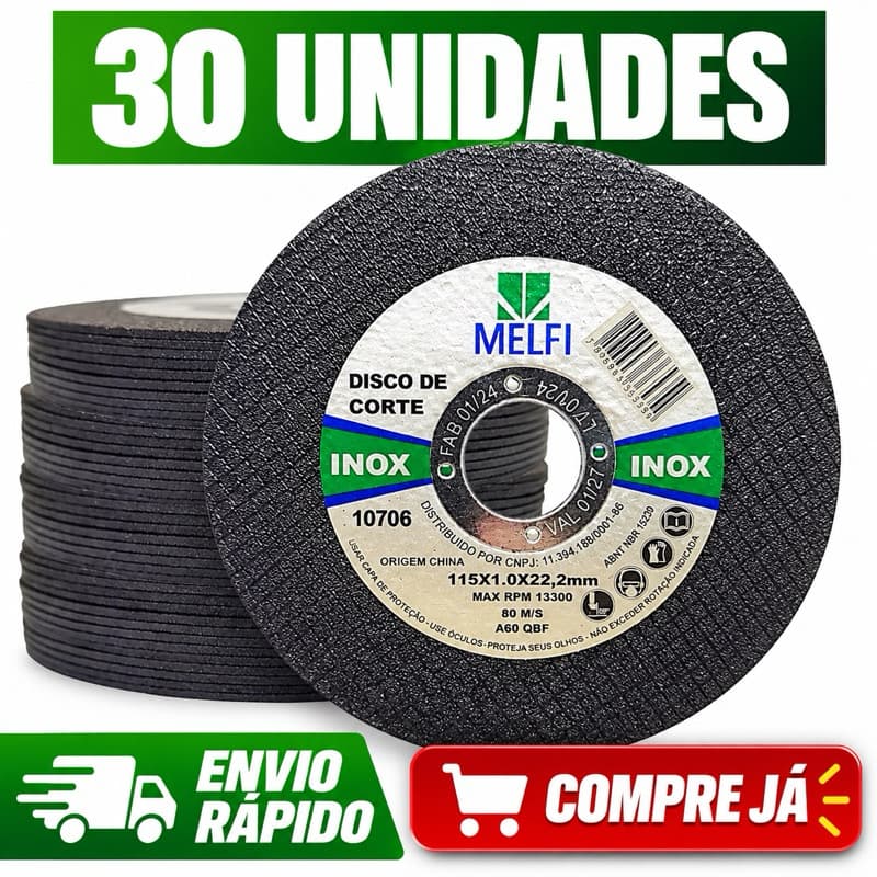 Disco De Corte Inox 4.1/2 Melfi 30 Unidades 115mm Para Metal Aço Inoxidável Esmerilhadeira Corte Rápido Profissional