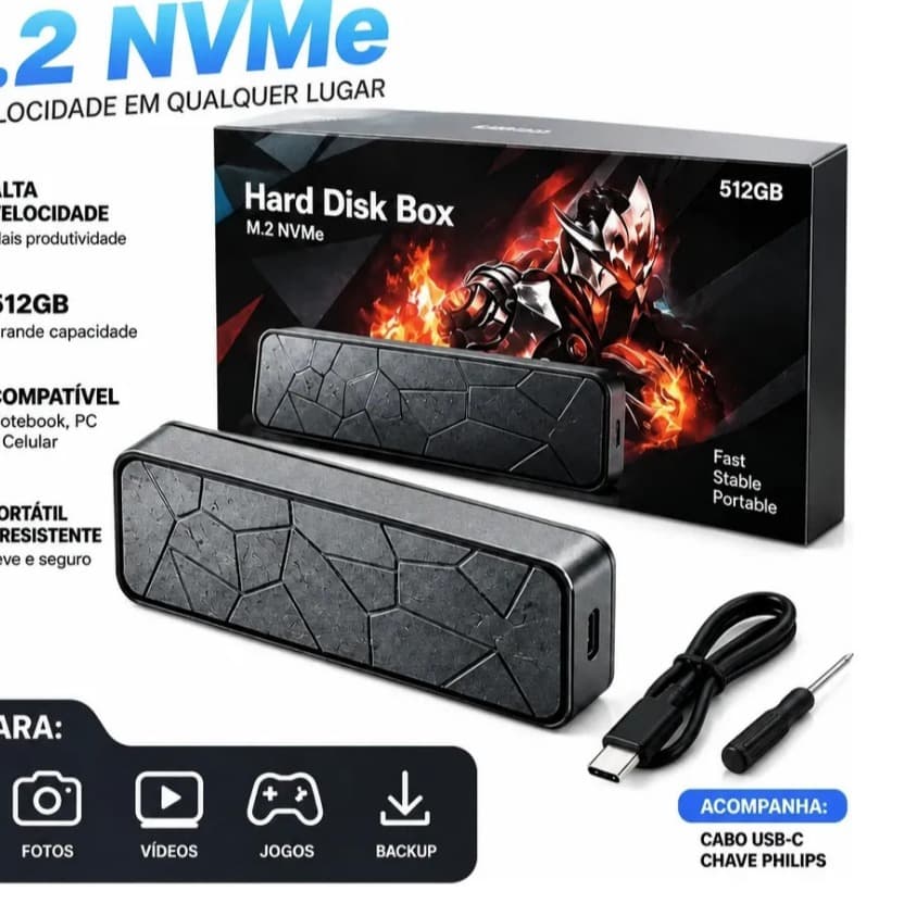 SSD Externo M2 NVMe 512GB USB Tipo C Portatil Para Notebook PC Celular
