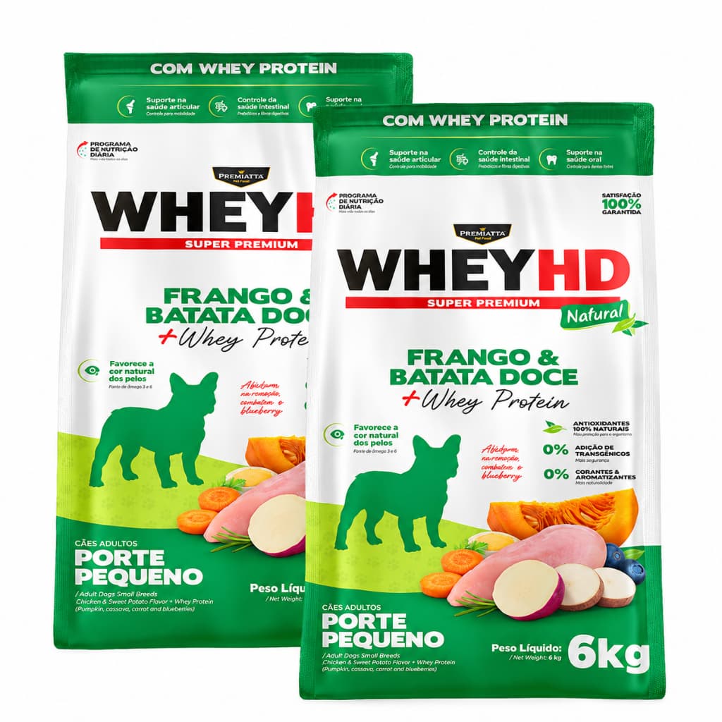 KIT 2 Rações de 6Kg Premiatta Whey Cães Adultos Raças Pequenas (30X 200G) Embalagem Facilitadora (embalg: branco/verde)