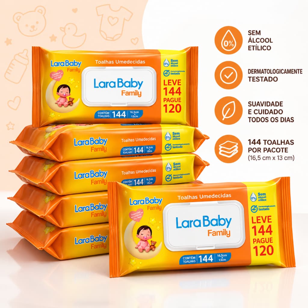 Kit 1728 Lenços Umedecido Toalhas Folhas Lenço Bebe Rosto Corpo Lara Baby Family