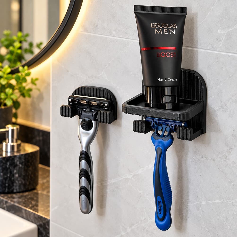 Kit 2 Suportes Para Barbeador Parede Sem Furo Porta Prestobarba com Prateleira Pós-Barba Pra Banheiro