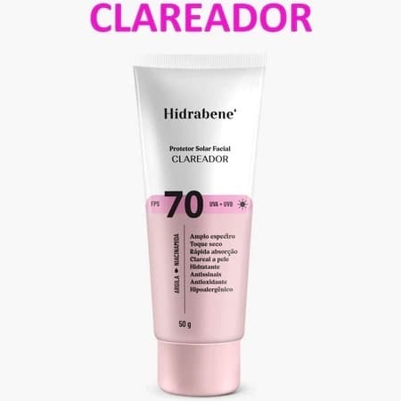 Hidrabene Protetor Solar Facial Clareador FPS 70 Antissinais Clareia a pele Toque Seco 50g Unidade