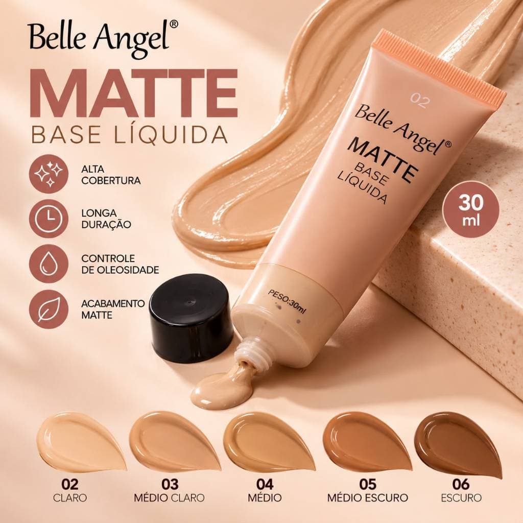 Base Líquida Matte Belle Angel Com Ótima Cobertura Longa Duração E Acabamento Matte