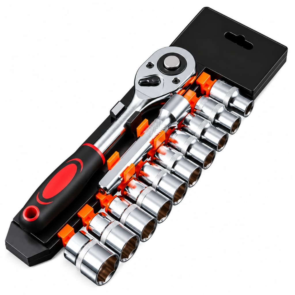 Jogo Chave Catraca Reversível 1/2 com 10 Soquetes 8 a 24mm e Extensão Kit 12 Peças Aero Home
