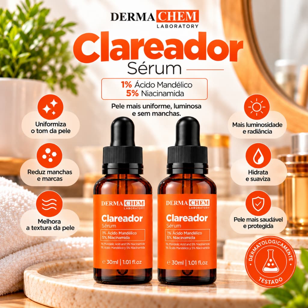 Kit com 2 Serum Clareador de Manchas Facial Dermachem Uniformizador Anti-idade Skin Care Rosto