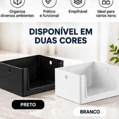 🗄️ Organizador Empilhável Multiuso Preto Branco Caixa Organizadora Mesa Armário Cozinha e Banheiro ✨