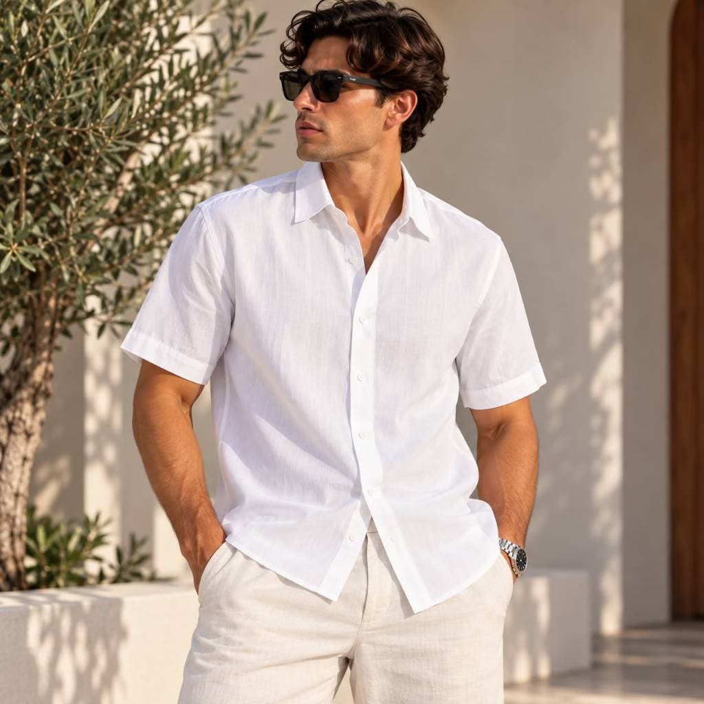 Camisa Social Linho Slim Fit Premium Manga Curta Luxo Moda Estilo