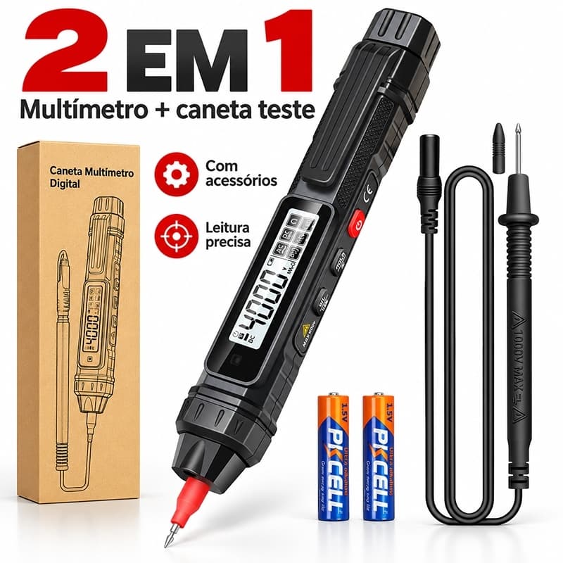 Multímetro Digital Tipo Caneta 2 em 1 Testador de Tensão AC DC NCV com Display LCD